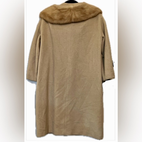 FURLAINE Vintage 50s 60s Women's Beige Coat with Mink Fur Collar, Size S - Picture 3 of 16